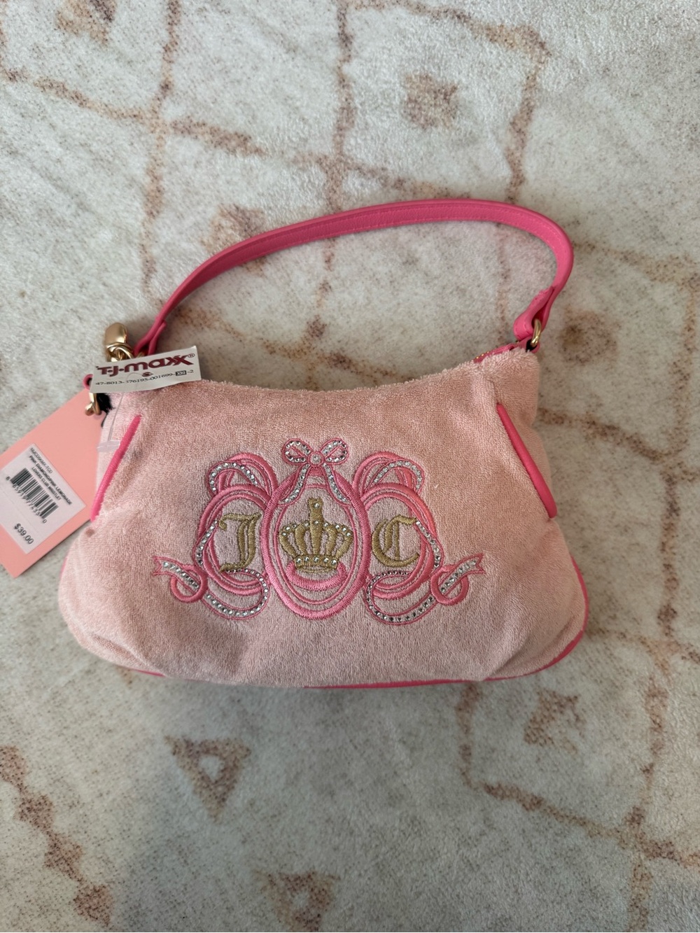 Juicy Couture Pink Suede Mini Shoulder Bag with Embroidered Crown